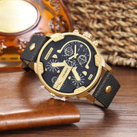 Cagarny Men's Watches Men Fashion Quartz Wristwatches Cool Big Watch Leather Bracelet 2 Times Military Relogio Masculino D6820