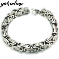 Gokadima New Product, Silver Color Stainless Steel bracelets Link Byzantine Chain Bracelet For MENS Jewelry Fashion Good quality