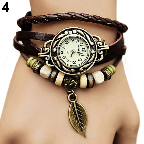 2023 New Women's Watch Retro Leather Bracelet Tree leaf Decoration Wrist Watch Ladies Quartz Watch relogio feminino часы