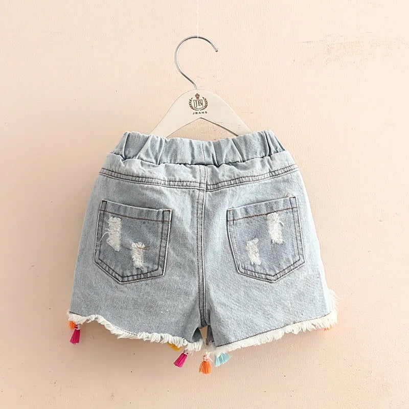 2024 Hot Summer Fashion Beauty Cute 2 3 4 5 6 8 10 12 Years Children Short Jeans Pants Tassel Hole Baby Kids Girls Denim Shorts