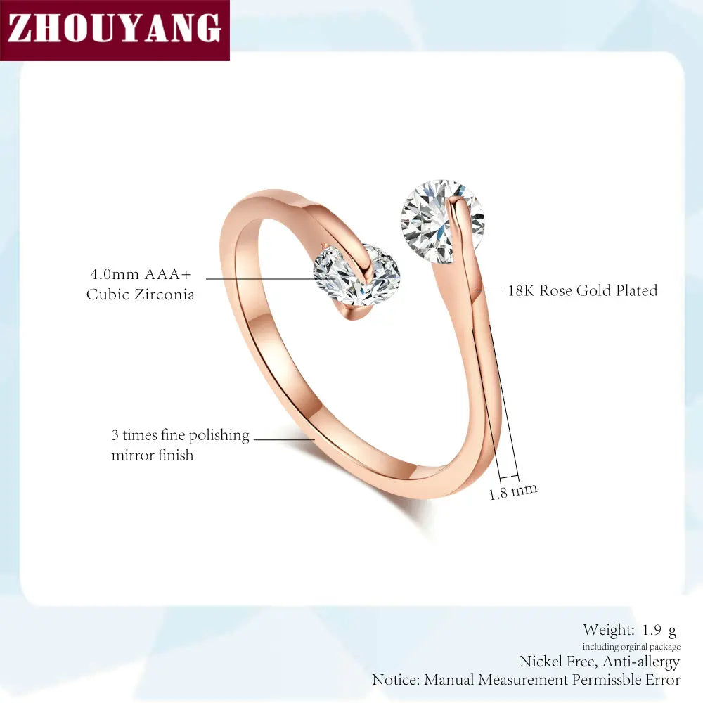 ZHOUYANG Engagement Wedding Ring For Women Classic Elegant Twin Cubic Zirconia Rose Gold Color Fashion Jewelry Gift ZYR007