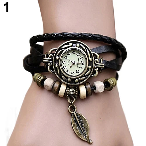 2023 New Women's Watch Retro Leather Bracelet Tree leaf Decoration Wrist Watch Ladies Quartz Watch relogio feminino часы