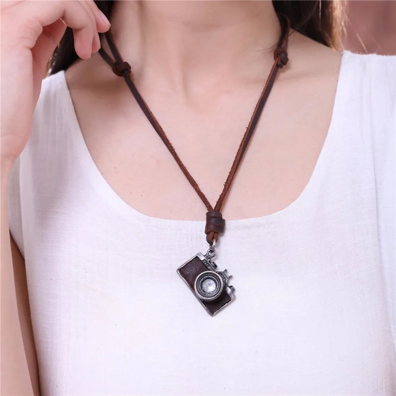 Men Necklace 2023 New Jewelry Camera Pendant Maxi Necklace Men Woman choker Genuine Leather Necklace collier collares kolye item