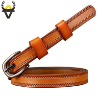 Narrow genuine leather belts for women Fashion Pin buckle waist belt female for jeans Cow skin girdle for dresses width 1.35 cm