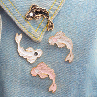 Lucky fish Koi Enamel pin White pink black Brooches Gift Denim Jeans Clothes cap bag Pin Badge Button Lapel pin gift for kids