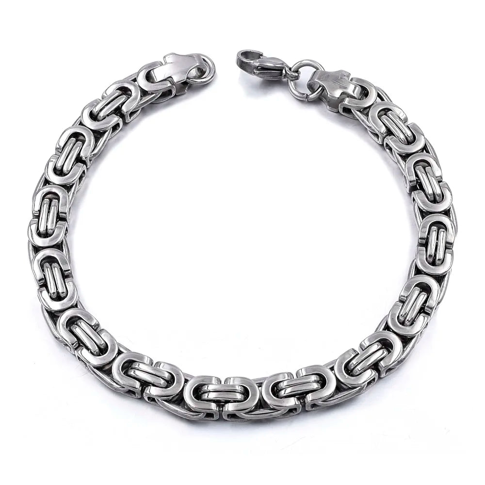 Gokadima New Product, Silver Color Stainless Steel bracelets Link Byzantine Chain Bracelet For MENS Jewelry Fashion Good quality