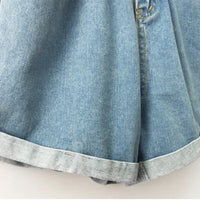 2023 Summer High Waist Denim Shorts Women Casual Loose Ladies Fashion Roll Up Hem Elastic Waist Pocket Blue White Jeans Female