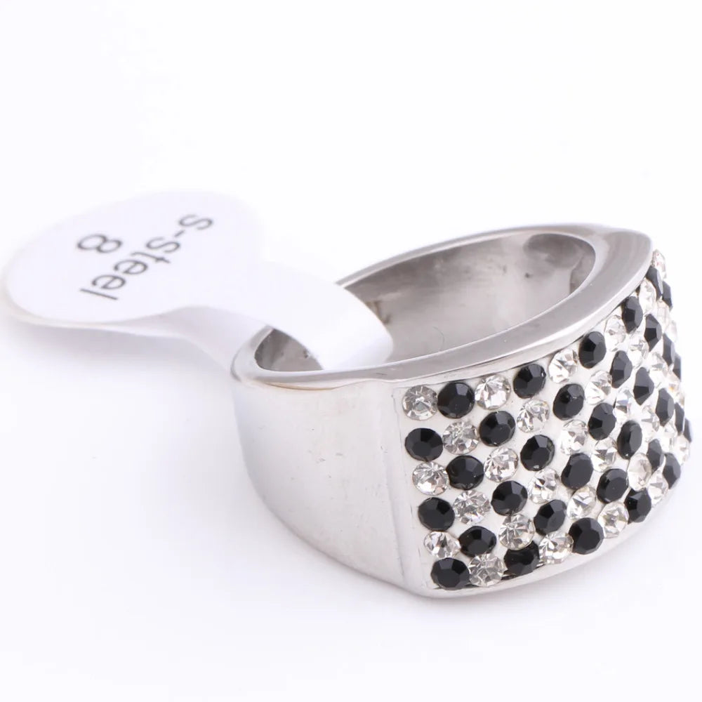 Fashion Crystal Jewelry Black Dots Rings For Party Gift 316 Stainless Steel Women Ring Wholesale Jewelry Supplier