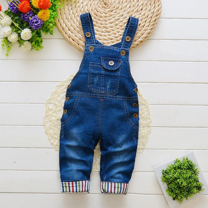 DIIMUU Infant Boys Jeans Trousers Long Pants Solid Toddler Kids Baby Overalls Elastic Waist Clothes Bottoms