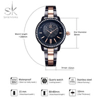 Shengke Rose Gold Relogio Feminino Japanese Quartz Watch For Women Crystal Luxury Black Women's Watch With 6 Months Warranty