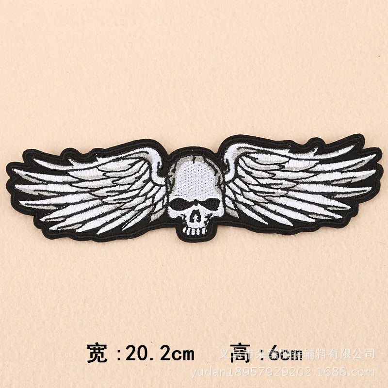 Large Cool Skull Embroidery Patches for Clothing Iron on Clothes Jeans Motorcycle Biker Punk Appliques Badge Stripe Sticker Diy