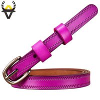 Narrow genuine leather belts for women Fashion Pin buckle waist belt female for jeans Cow skin girdle for dresses width 1.35 cm