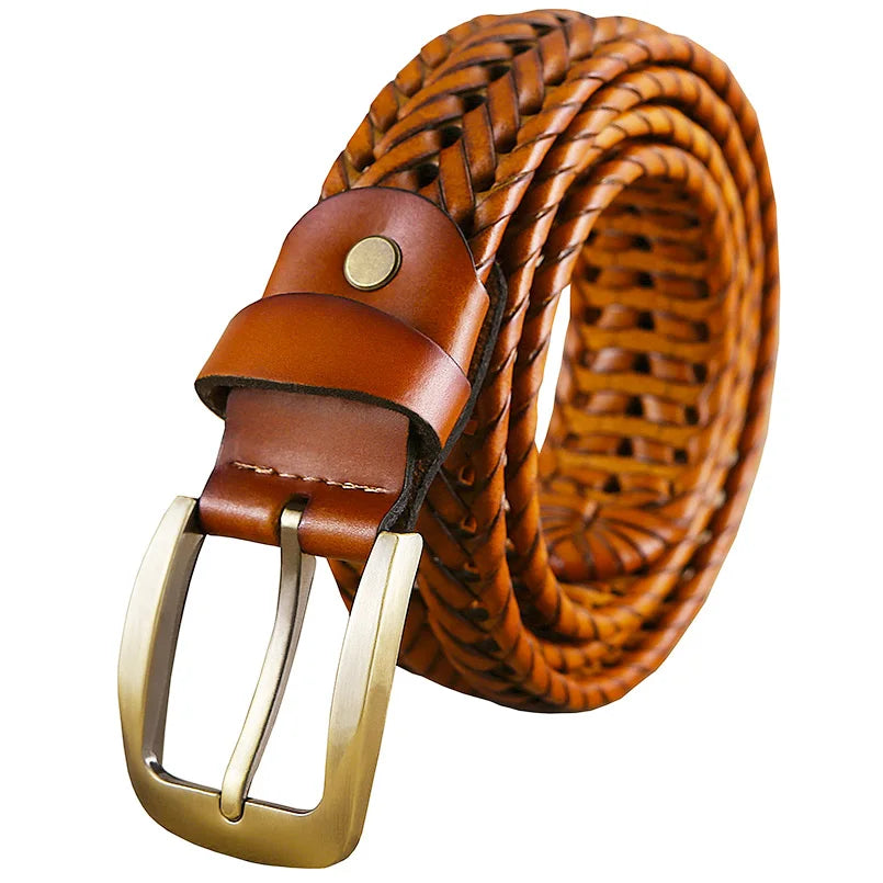 Luxury Genuine leather braided belt man Fashion men belts Quality cow skin with faux leather waist strap male for jeans W 3.3 cm