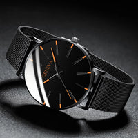 2023 Minimalist Men's Fashion Ultra Thin Watches Simple Men Business Stainless Steel Mesh Belt Quartz Watch relogio masculino