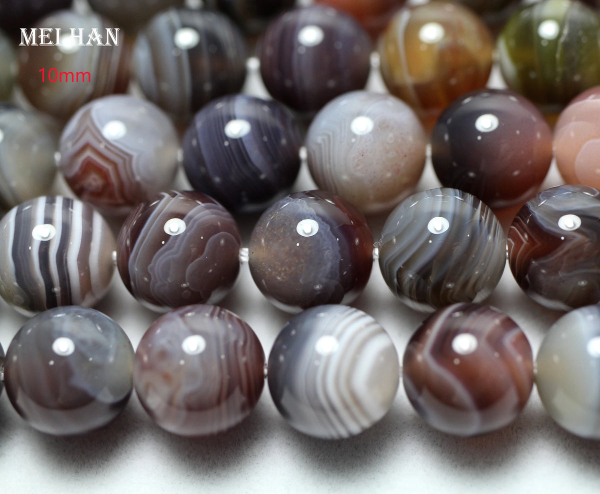 Meihan Wholesale natural Botswana agate smooth round loose stone beads for jewelry making design DIY bracelet necklace