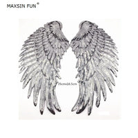 MAXSIN FUN 1 Pair Fashion Large Sequins Wing Patch For Clothing Applique Jeans DIY Accessories Cute Sew On Feather Sticker