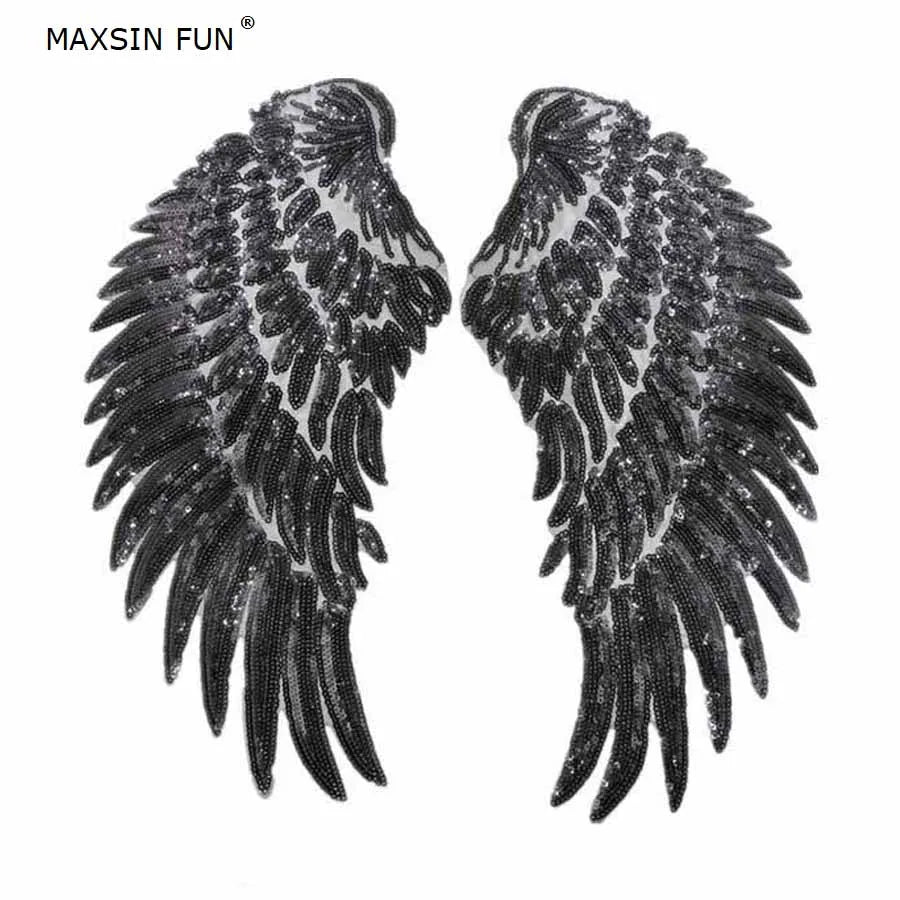 MAXSIN FUN 1 Pair Fashion Large Sequins Wing Patch For Clothing Applique Jeans DIY Accessories Cute Sew On Feather Sticker