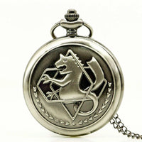 High Quality FullMetal Alchemist Edward Elric Cosplay Pocket watch Dull Polish Men's Penadnt Necklace Fob Chain