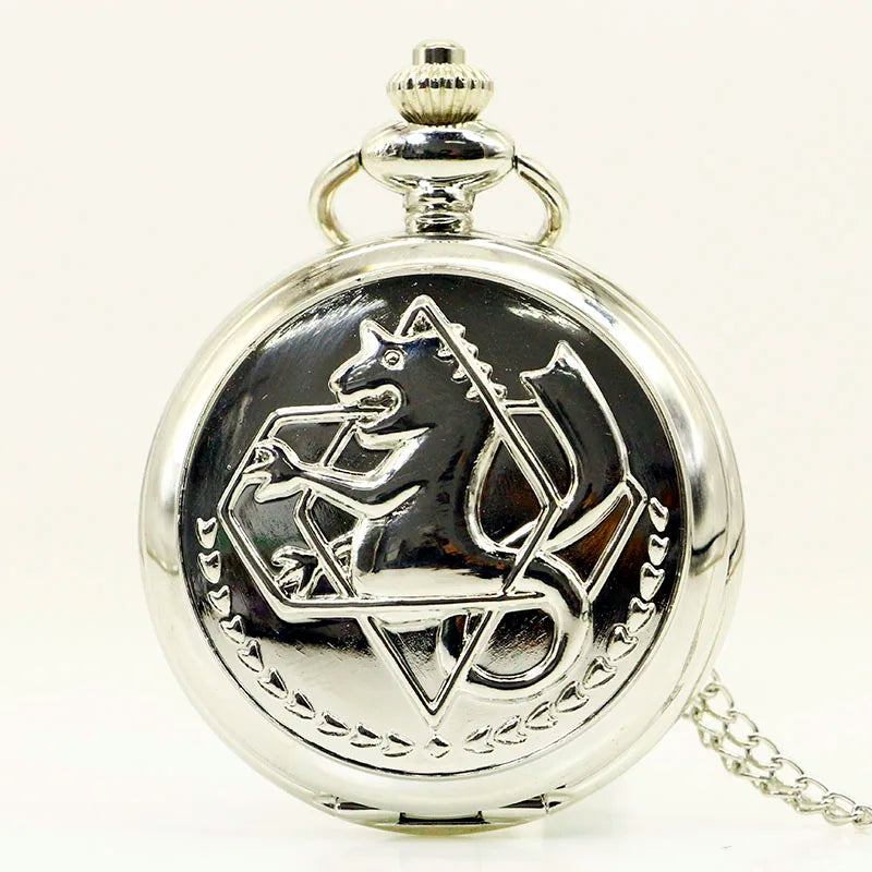 High Quality FullMetal Alchemist Edward Elric Cosplay Pocket watch Dull Polish Men's Penadnt Necklace Fob Chain