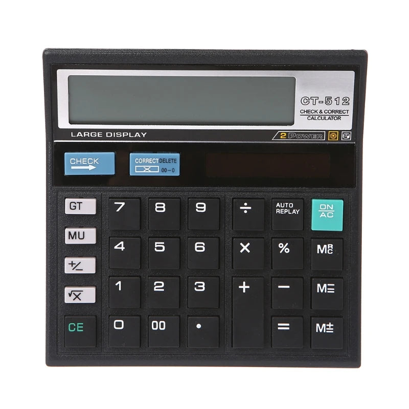 12-Digit Solar Battery Dual Power Large Display Office Desktop Calculator CT-512