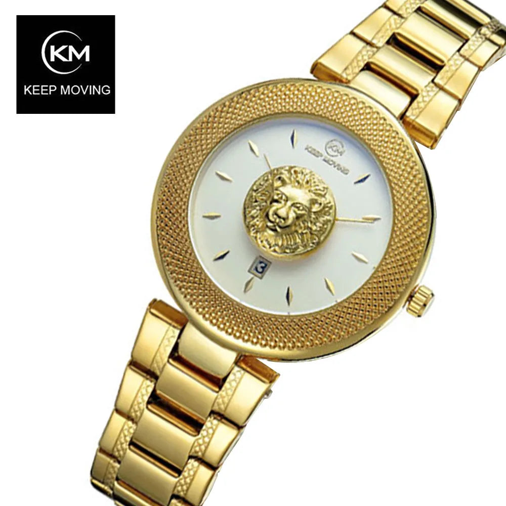 Hot Fashion Brand Keep Moving Lion Pattern Women's Watch Stylish Noble Quartz ladies Steel Waterproof Watch relogio feminino