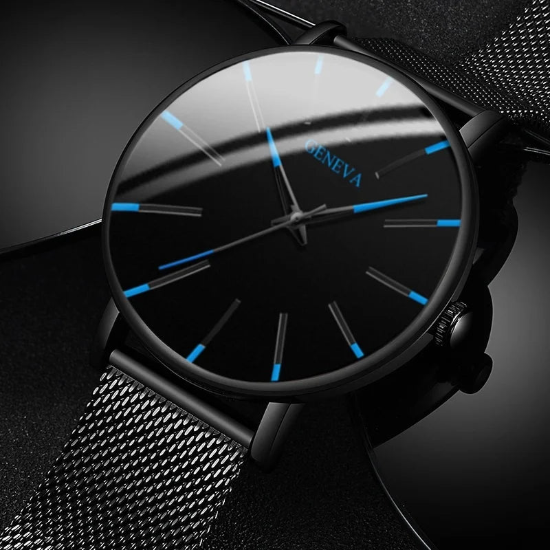 2023 Minimalist Men's Fashion Ultra Thin Watches Simple Men Business Stainless Steel Mesh Belt Quartz Watch relogio masculino