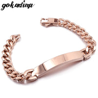 Gokadima Stainless Steel ID Bracelet For Men Jewelry masculina pulseira, Black / Rose Gold color Rock Punk Party Gift