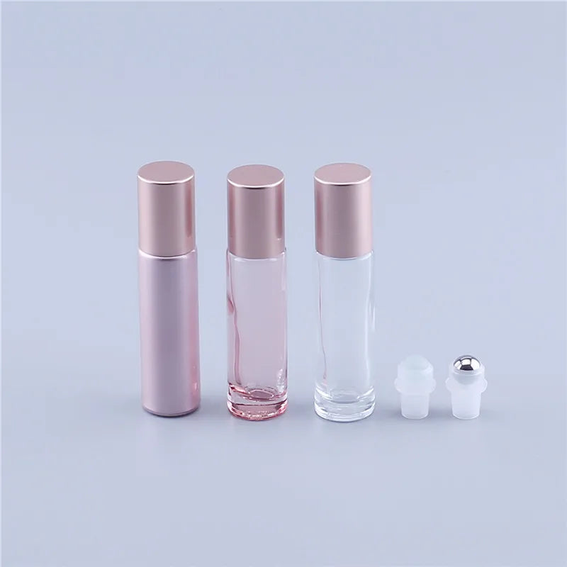 10ml Pink Color Thick Glass Roll On Essential Oil Empty Perfume Bottle Roller Ball bottle For Travel