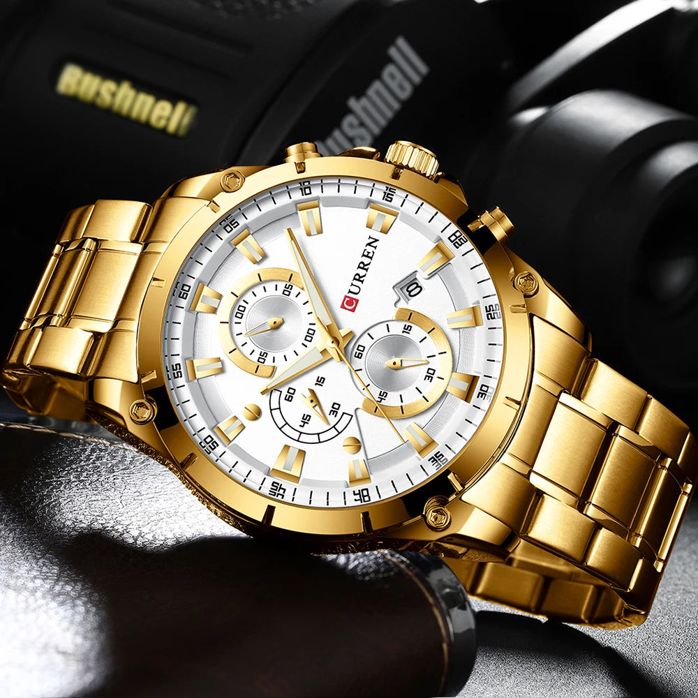 Gold Watches Men's Luxury Top Brand CURREN Quartz Wristwatch Fashion Sport and Causal Business Watch Male Clock Reloj Hombres