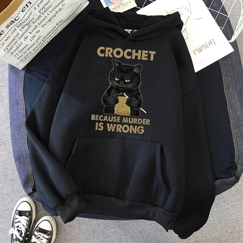 Crochet Because Murder Is Wrong Women Clothes Hip Hop Pullovers Hoody New Casual Oversized Clothing Fleece Loose Hoody Womens