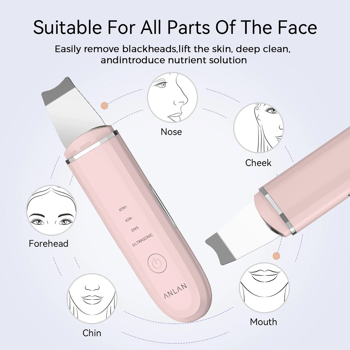 ANLAN Ultrasonic Skin Scrubber Deep Face Cleaning Machine Peeling Shovel Facial Pore Cleaner Face Skin Scrubber Lift Machine