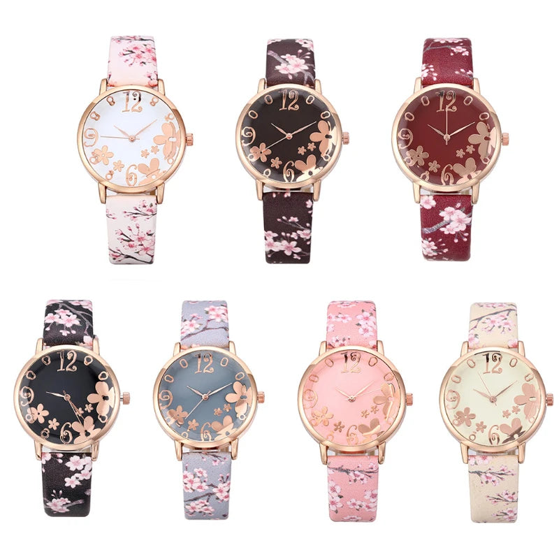 Colorful Flowers Women's Watches Printed Belt Quartz Wristwatches for Girls Ladies Watches Casual Clock Gift Relogios Feminino