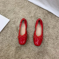 Retro Ultra-soft Women Shoe Spring Bow Red Flat Sole Single Shoe Leisure Comfortable Leather Shoe New Ballet Shoe Zapatos Mujer