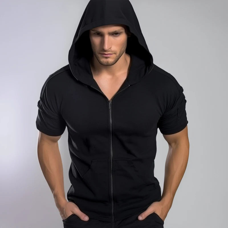 Fashion Short Sleeve Mens Hoodies Jackets Casual