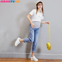 Vintgae Washed Denim Maternity Jeans for Pregnant Women Clothes Elastic Waist Belly Loose Pants Pregnancy Gravidas Clothing 2022