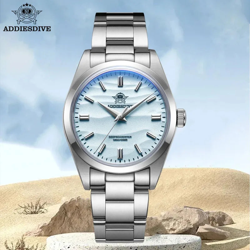 ADDIESDIVE Hot Sale Simple Men's Quartz Watch Stainless Steel 10Bar Dive Watches Bubble Mirror Pot Cover Glass AD2030 Wristwatch