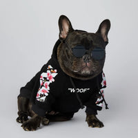 NONOR Dog Clothes WOOF Fashion Sakura Dog Jacket Pet Dog Hoodies Winter French Bulldog Pugs Sports Dog Jacket M-4XL