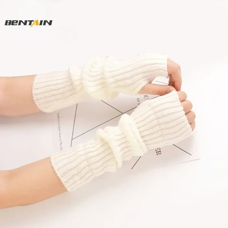 Long Fingerless Gloves Women‘s Mitten Winter Arm Warmer Knitted Arm Sleeve Fine Casual Soft Girls Goth Clothes Punk Gothic Glove