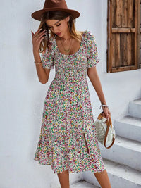 Bohemia Print Dress Women 2024 New Summer Holiday Midi Dress Casual Puff Sleeve High Waist Boho Split Dresses For Women Clothes