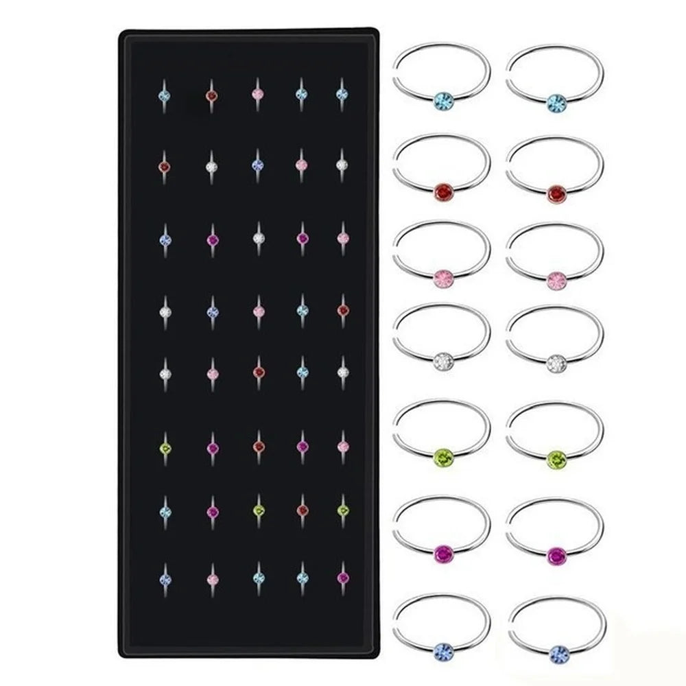 40/60PC Set Fashion Crystal C Shape Nose Ring Stainless Steel Multicolor Bend Nose Stud for Women Aro Nariz Anneau Nez Piercing