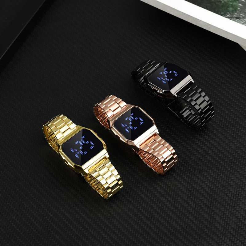 Women's Wrist Watch New Luxury Gold Stainless Steel Link Bracelet Men LED Digital Watches Fashion Men's Sport Watch Reloj Mujer