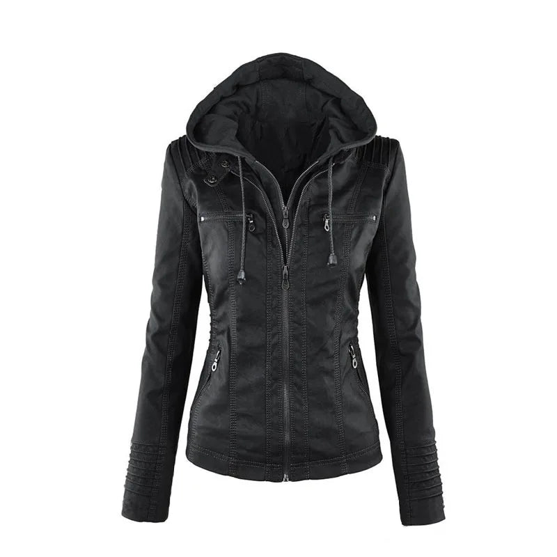 Gothic Faux Leather Jacket Women Coat 2023 Hoodies Winter Autumn Motorcycle Jacket Black Outerwear Leather PU Basic Jacket Coat