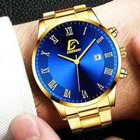 Luxury Men's Military Quartz Watch Men's Stainless Steel Gold Black Calendar Date Watch Male Clock Relogio