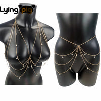 Body Jewelry Chest Chain Multi-layered Pearl Tassel Waist Chain Body Chain Fashion for Women Sexy Bikinis Accessories Beach Punk