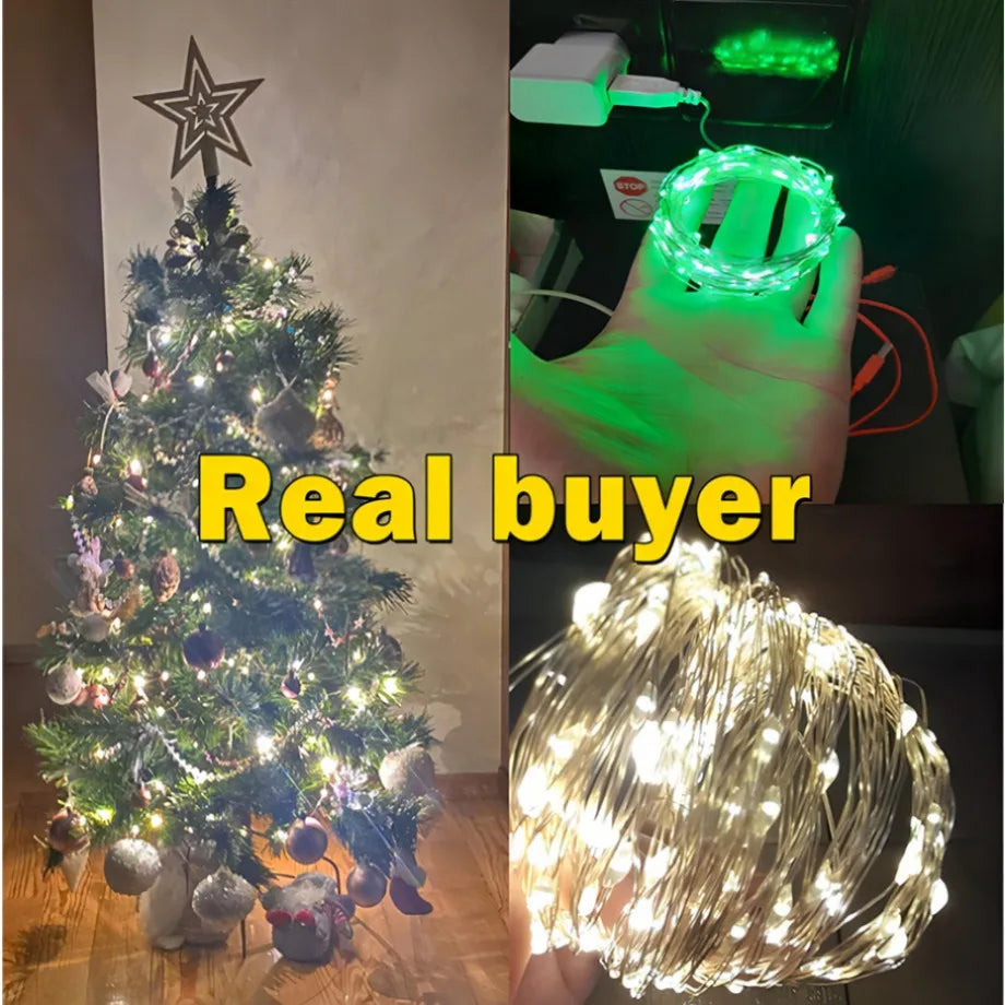 USB Waterproof LED Fairy String Lights - Copper/Silver Wire for Decor