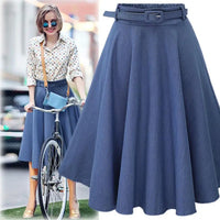 Spring Retro Denim Midi Skirts For Women  Clothes Streetwear Ladies Midi Skirts Jeans Casual High Waist A Line Women Skirts