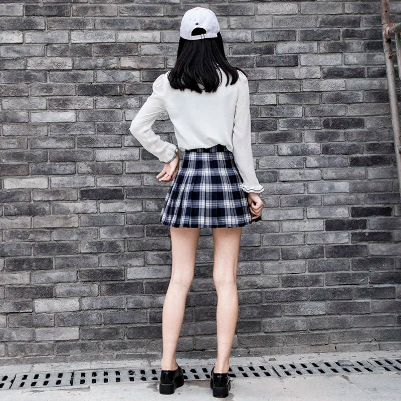 High-Waist Plaid Pleated Mini Skirt -  A-Line Skirt for Women