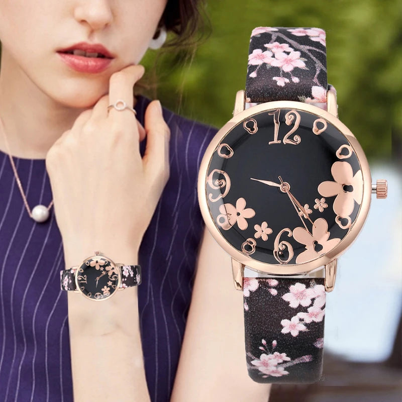 Colorful Flowers Women's Watches Printed Belt Quartz Wristwatches for Girls Ladies Watches Casual Clock Gift Relogios Feminino