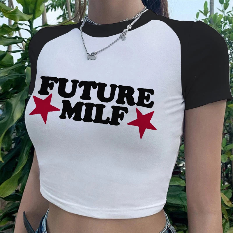 2023 Sexy T Shirts Future Milf Star Fashion Women Crop Top Harajuku Streetwear Outfits Summer Sexy Party Femme Y2k Women Clothes