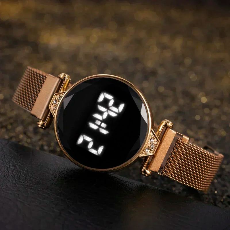 2023 Luxury Women's Watches Rose Gold Stainless Steel Ladies Wristwatch LED Digital Watch for Women Electronic Clock Reloj Mujer